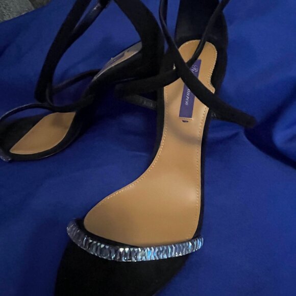 New Ralph Lauren Purple Label Suede Sandal Heel Crystal Embellishments Size 9 39 - Picture 2 of 6
